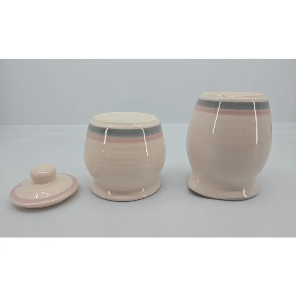 Pfaltzgraff Aura Pink Creamer & Covered Sugar Bowl Set Striped Stoneware USA